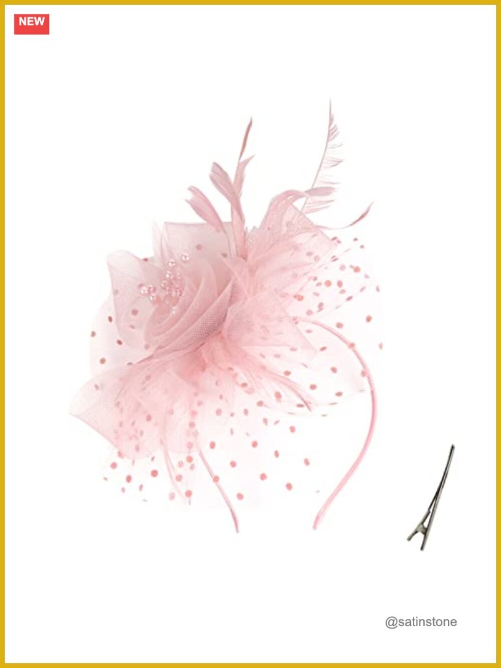 Women's Fascinator Hat Mesh Feather Pearl Headband Hair Clip Tea Party Wedding